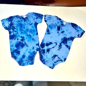 Two Tie Dyed 100% Cotton American Apparel Infant Onesies, Blue 6-12 Month